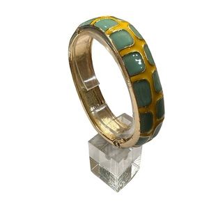 Enamel Bracelet Hinged Bangle in Aqua, Yellow and Gold tone metal